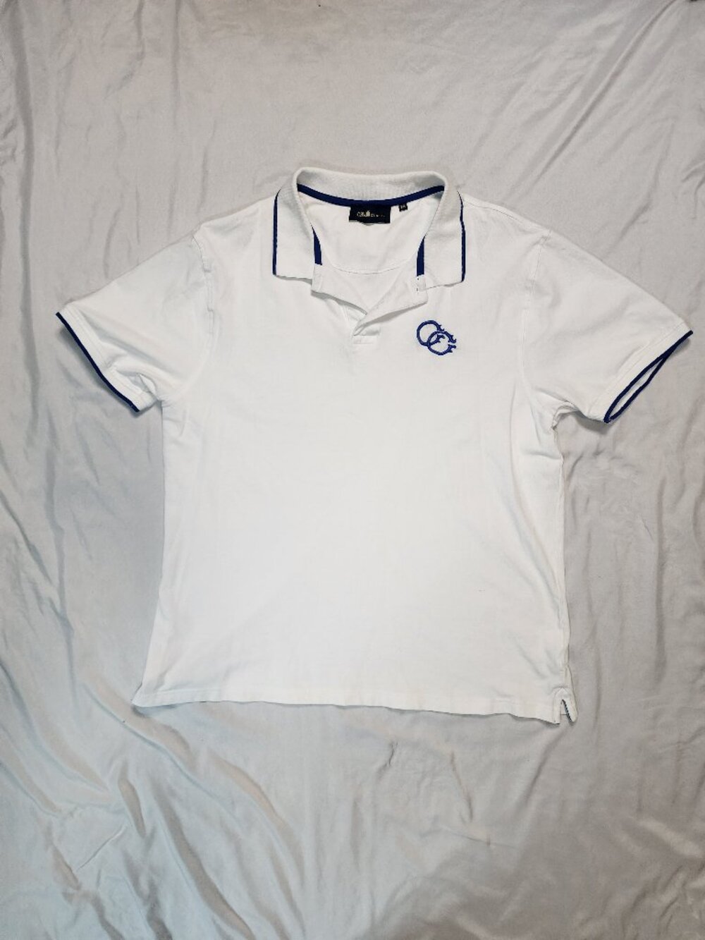 Cavalli Class Men’s 2XL White Blue Trim Logo Polo Shirt